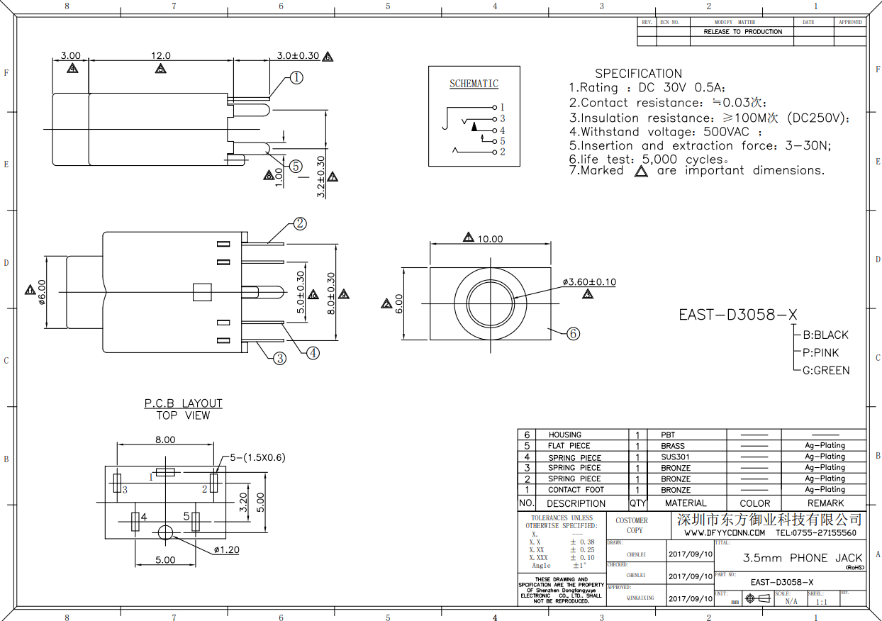 EAST-D3058-X  PHONE JACK 直立式H12.0