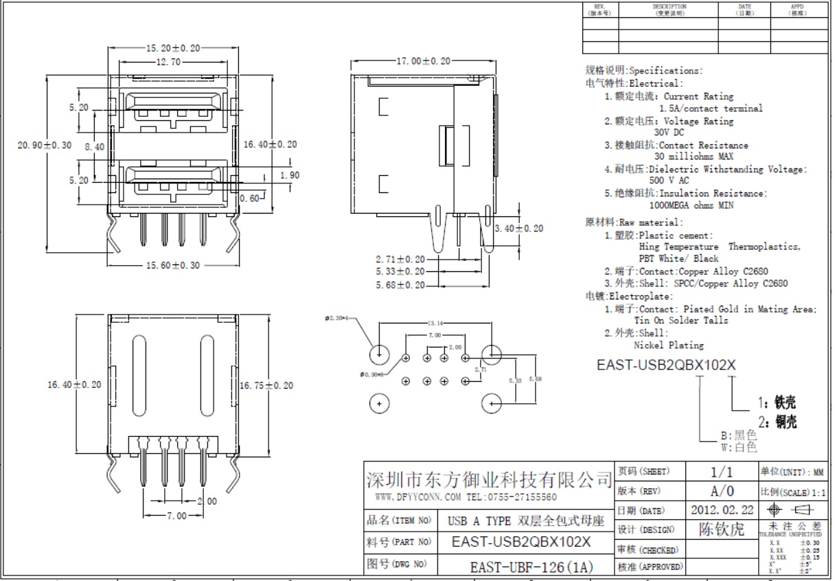 USB 2.0 AF90度雙層全包型