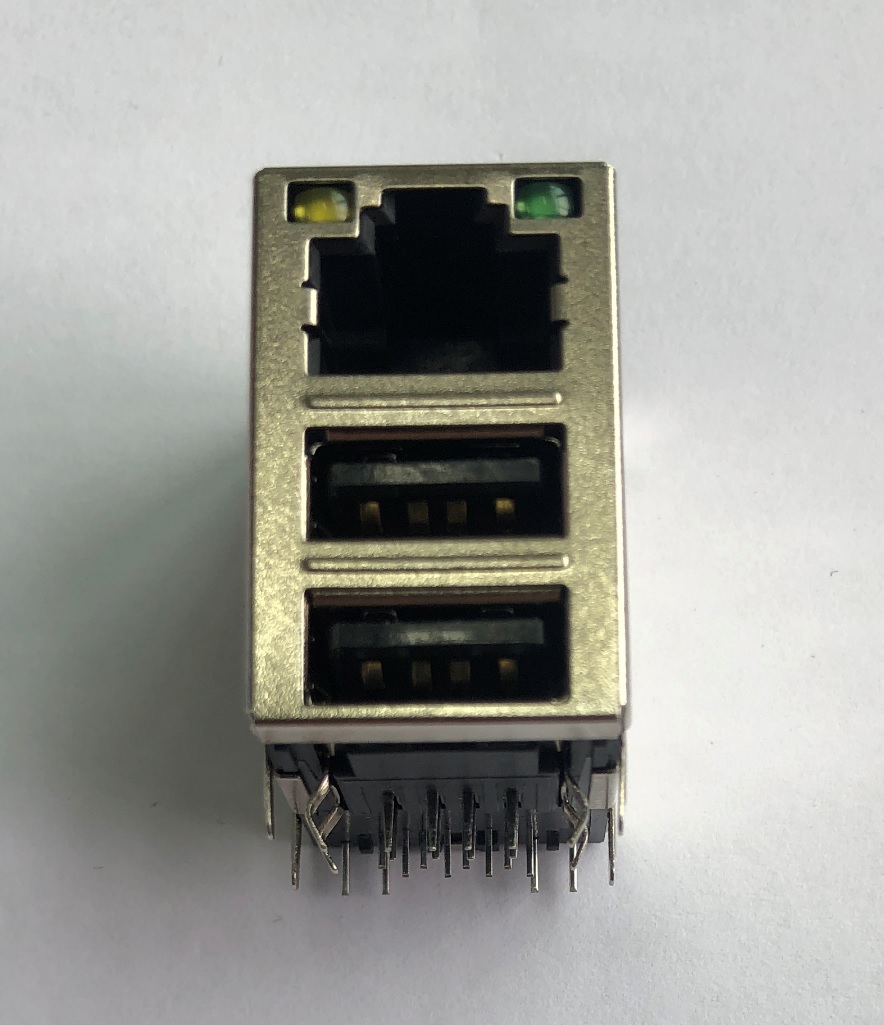 EAST-RJU21-0006-R RJ45帶燈左黃右綠+雙層USB 2.0
